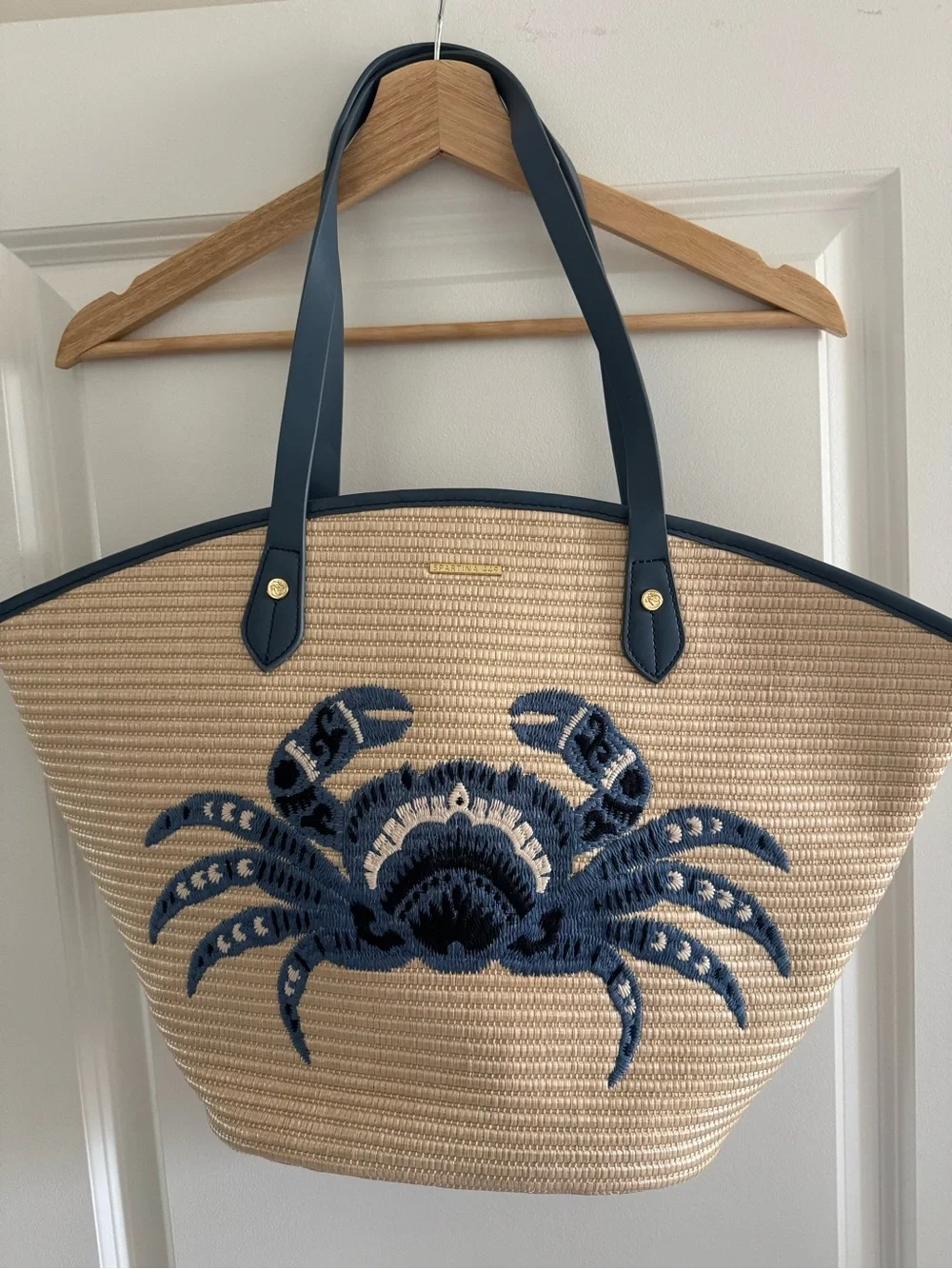 Spartina 449 *rare* perfect new condition - Blue Crab straw & linen beach tote
